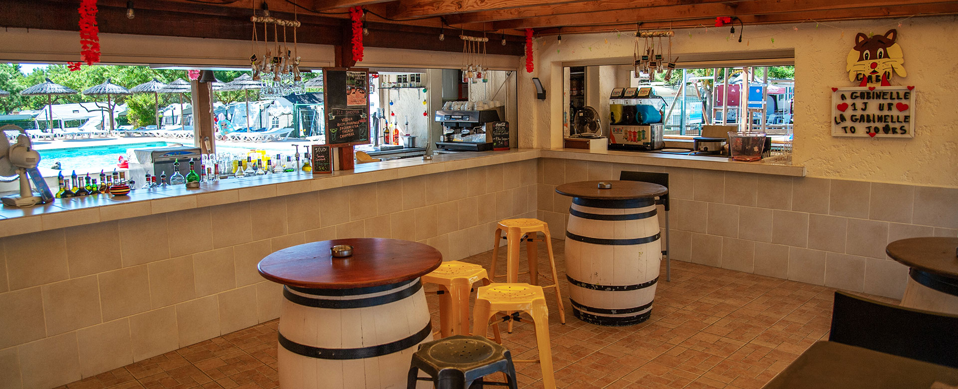 The bar at La Gabinelle campsite in Sauvian