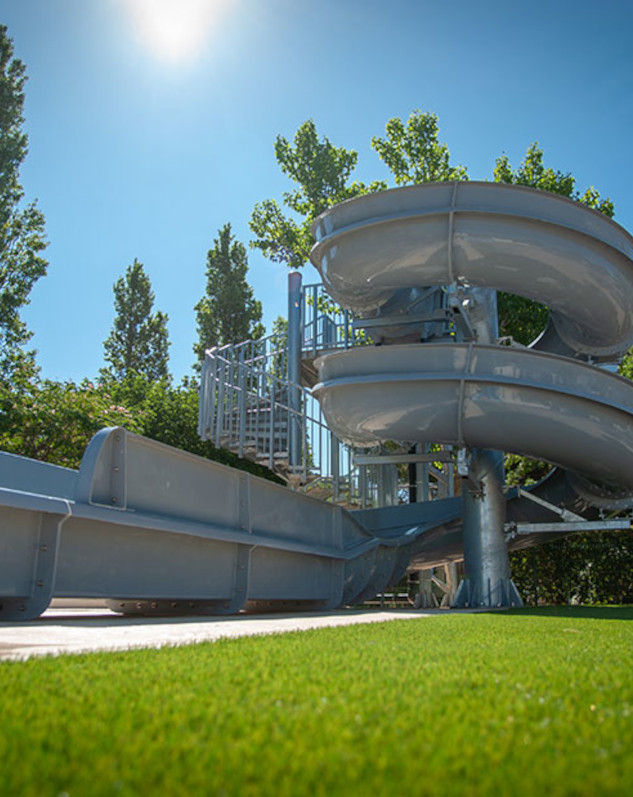 The slide in the water park at La Gabinelle campsite